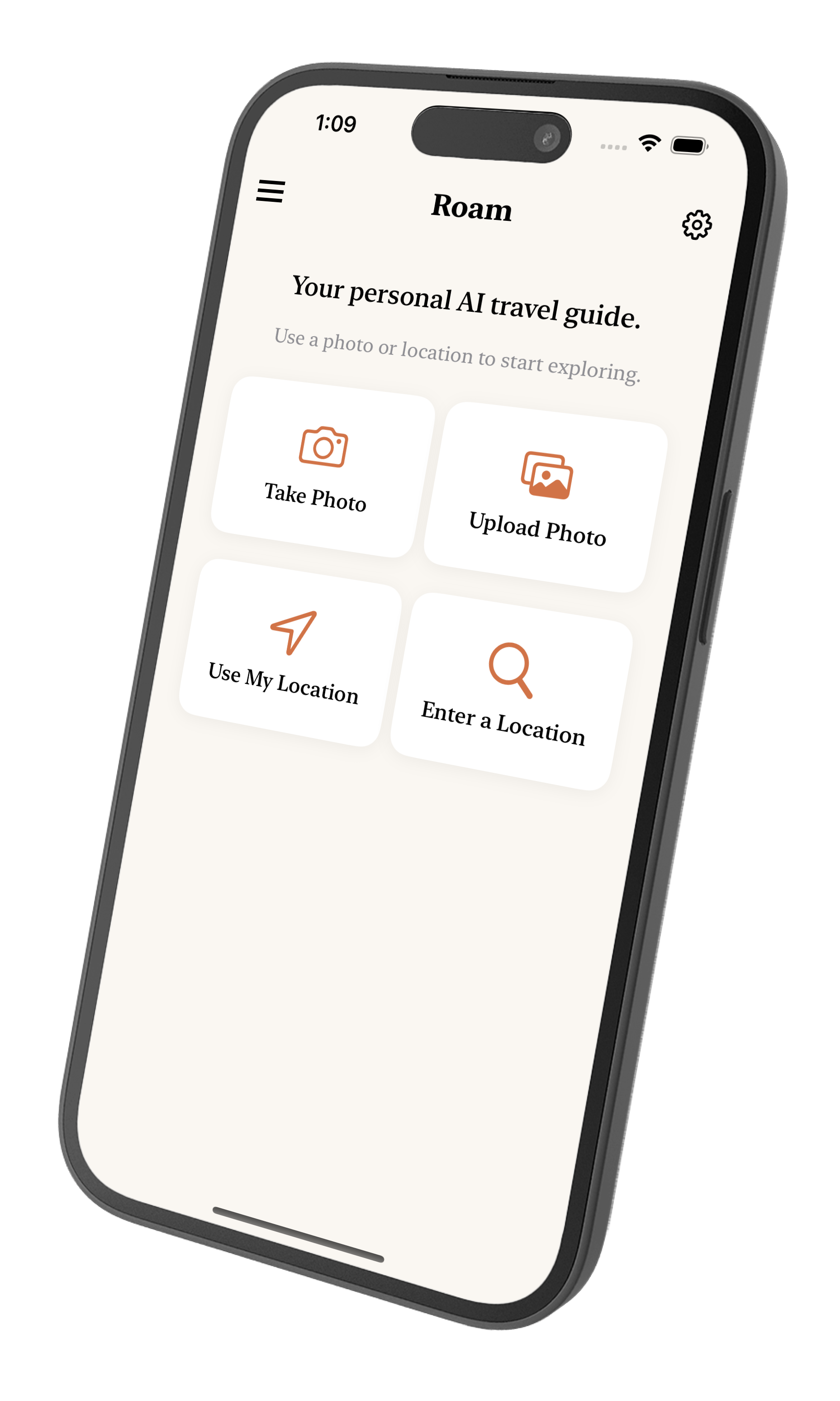 Snap a photo, upload one, use your location, or search.